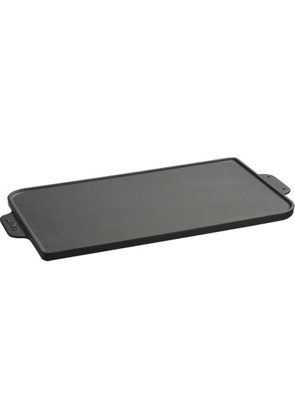 Düz ve Izgara Yüzeyli Metal Kulplu Döküm Demir Griddle 26x47 cm