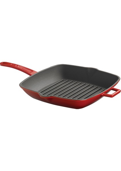 Metal Saplı Döküm Demir Izgara Tava 26x26 cm Kırmızı