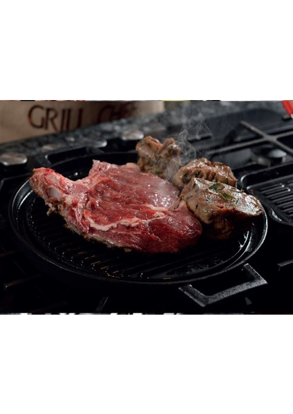 Metal Kulplu Yuvarlak Griddle Çap 28 cm