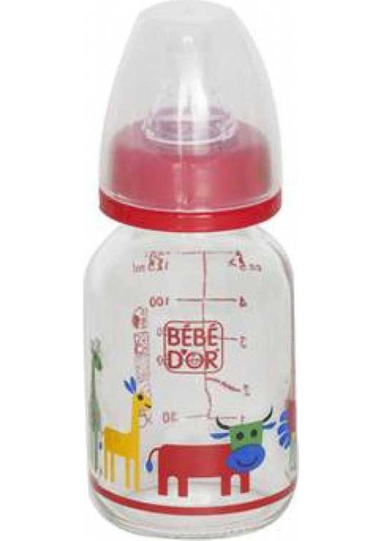 %0 Bpa Desenli Cam Biberon 125 ml Kırmızı