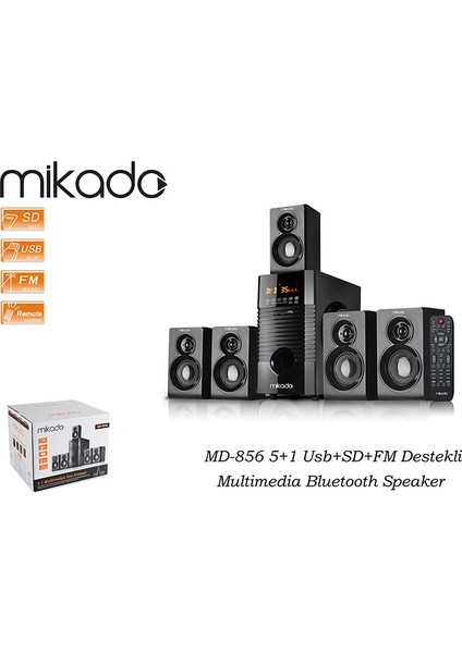 MD-856 5+1 Usb+SD+FM Destekli Multimedia Bluetooth Speaker