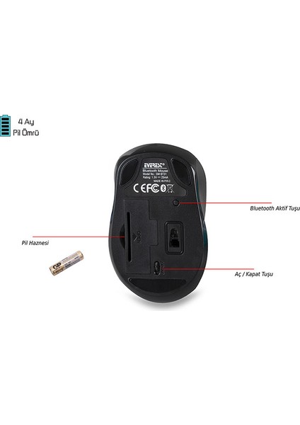 SM-BT31 Siyah Bluetooth Kablosuz Mouse