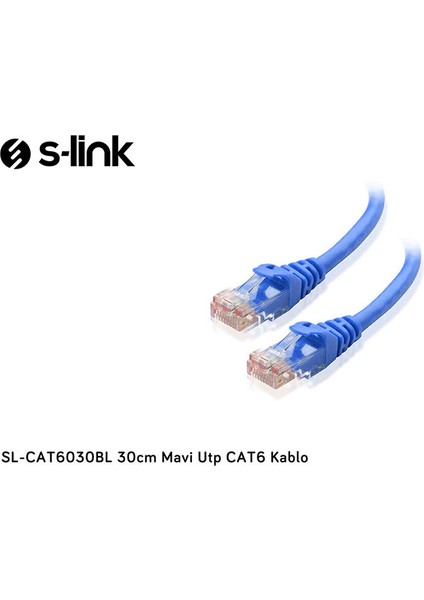 S-link SL-CAT6030BL 30cm Mavi Utp CAT6 Kablo