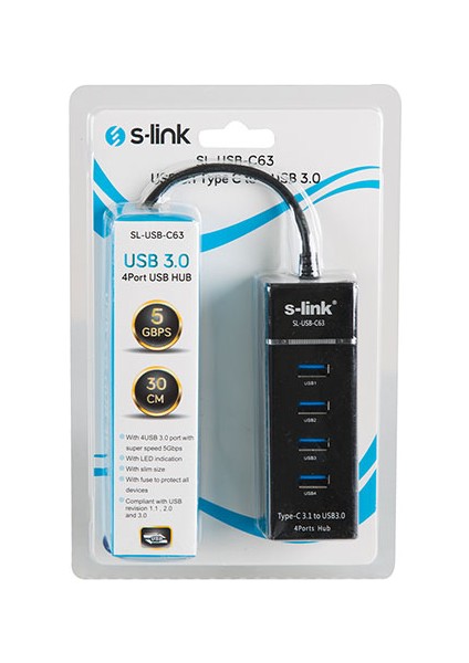 S-link SL-USB-C63 USB3.1 Type C TO 4Port 3.0 Çevirici Hub