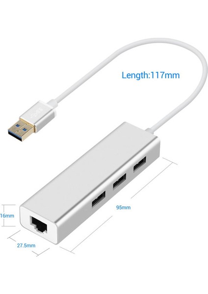 Macbook 3 Port Usb 3.0 Hub ve Gigabit Ethernet Adaptör