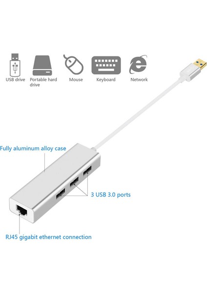 Macbook 3 Port Usb 3.0 Hub ve Gigabit Ethernet Adaptör