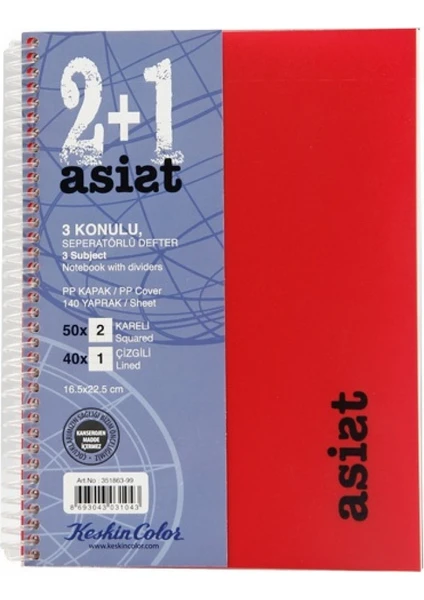 Keskin Color Kesin Color 2+1 Asist 3 Konulu Seperatörlü Defter