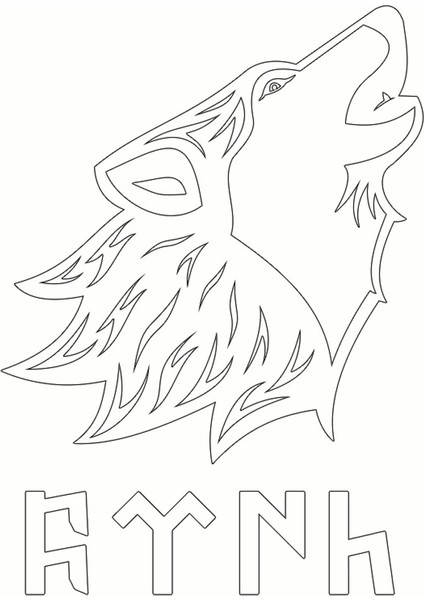 Uluyan Kurt Silüeti + Göktürkçe Türk Yazısı Oto Sticker