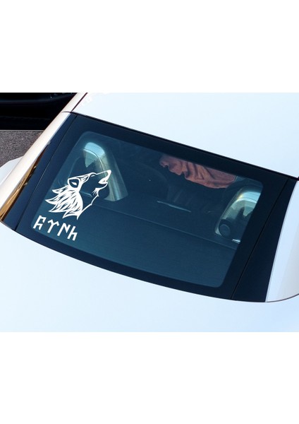 Uluyan Kurt Silüeti + Göktürkçe Türk Yazısı Oto Sticker modelleri