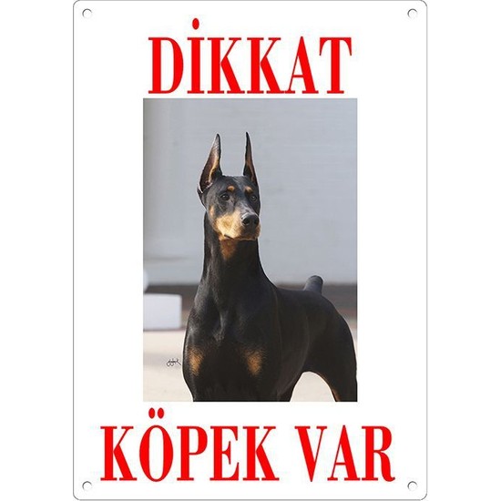 Dikkat Köpek Var Uyari Levhasi (Renkli Doberman)