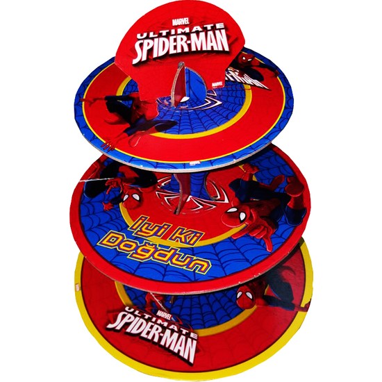 Tahtakale Toptancısı 3 Katlı Karton Cupcake Standı Spiderman Temalı Kek Standı