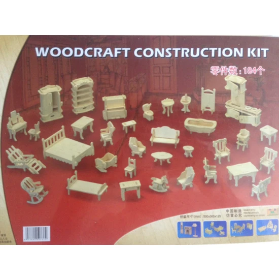 Woodcraft Minyatür Ahşap Ev Eşyaları Maketi 170 Parça