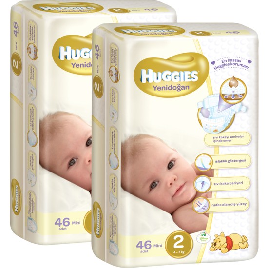 Huggies Unisex 2�li Paket Bebek Bezi 2 Beden 92 Adet Fiyatı