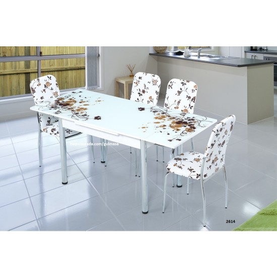 Gül Masa Mutfak Cam Masa Takımı Yandan Açılır Uzamalı Masa