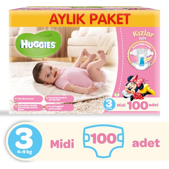 Huggies Kızım İçin Bebek Bezi Aylık Paket 3 Beden 100 Adet