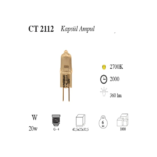Cata Ct-2112 1220W Kapsül Ampul G4 Duy - Günışığı