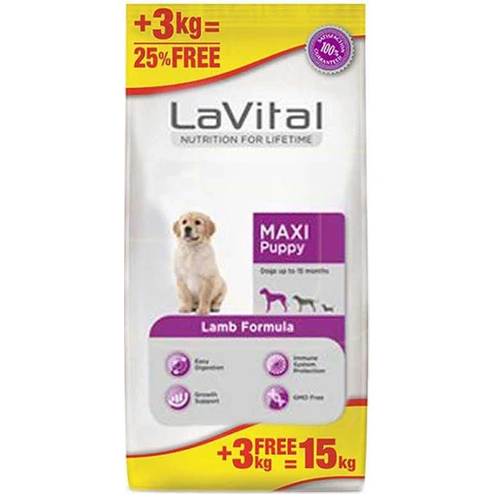 LaVital Maxi Puppy Kuzu Etli Büyük Irk Yavru Köpek Maması 12kg + 3kg HEDİYE!