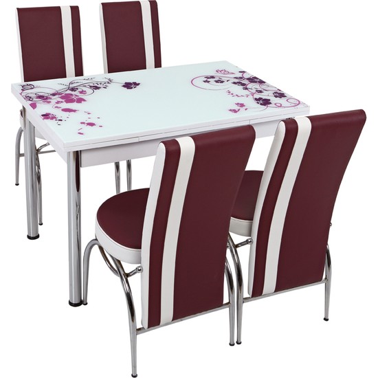 Osmanlı Mutfak Masa Takımı Masa + 4 Lale Sandalye Mor