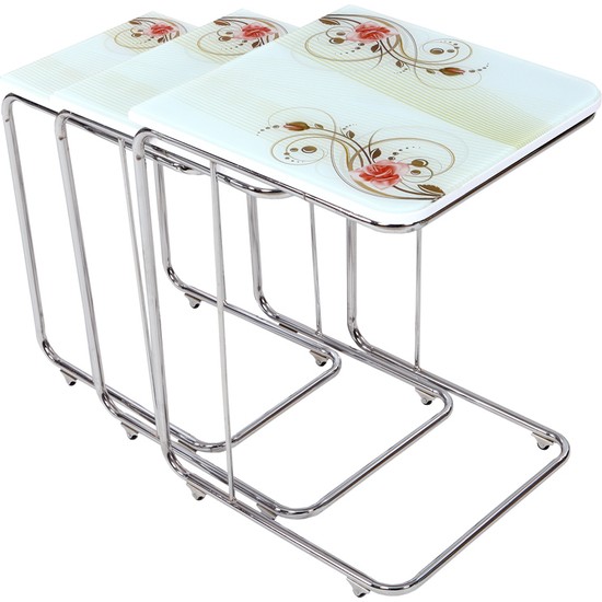 Osmanlı Mobilya 3Lü Cam Zigon Sehpa Pembe Gül Fiyatı