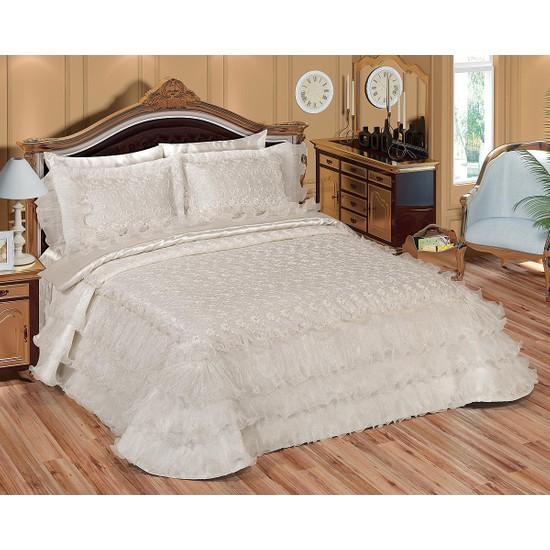 Çift Kişilik İnci İşlemeli lüks Abiye Yatak Örtüsü Tual Fiyatı