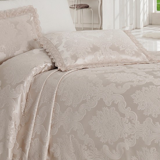 Jakarlı Çift Kişilik Yatak Örtüsü Ahsen Bej Fiyatı