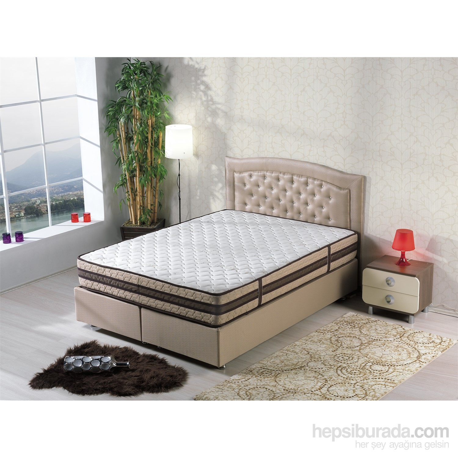 Kombin Mobilya Alize Kahve Çift Kişilik Baza + Başlık + Fiyatı