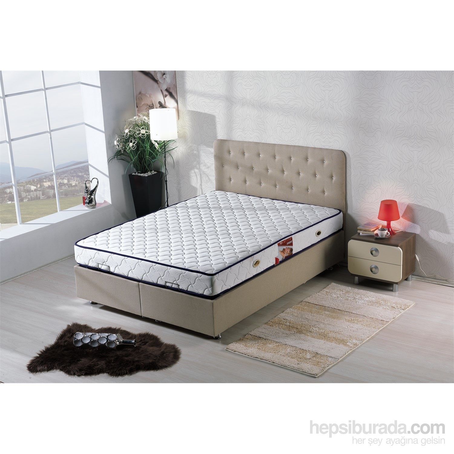 Kombin Mobilya Asya Çift Kişilik Baza + Başlık + Yatak Fiyatı