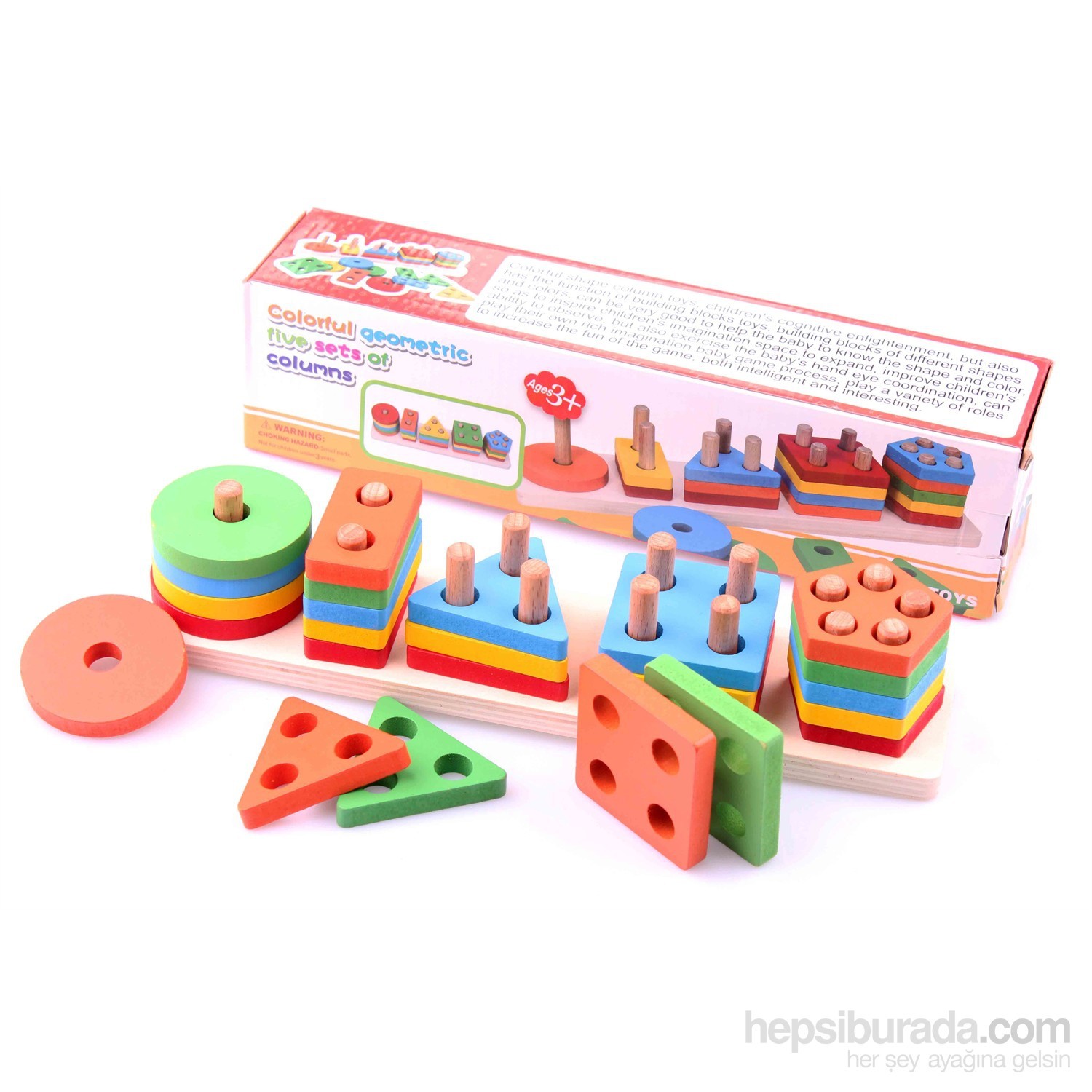 Wooden Toys Colorful Geometric Five Set of Columns Fiyatı