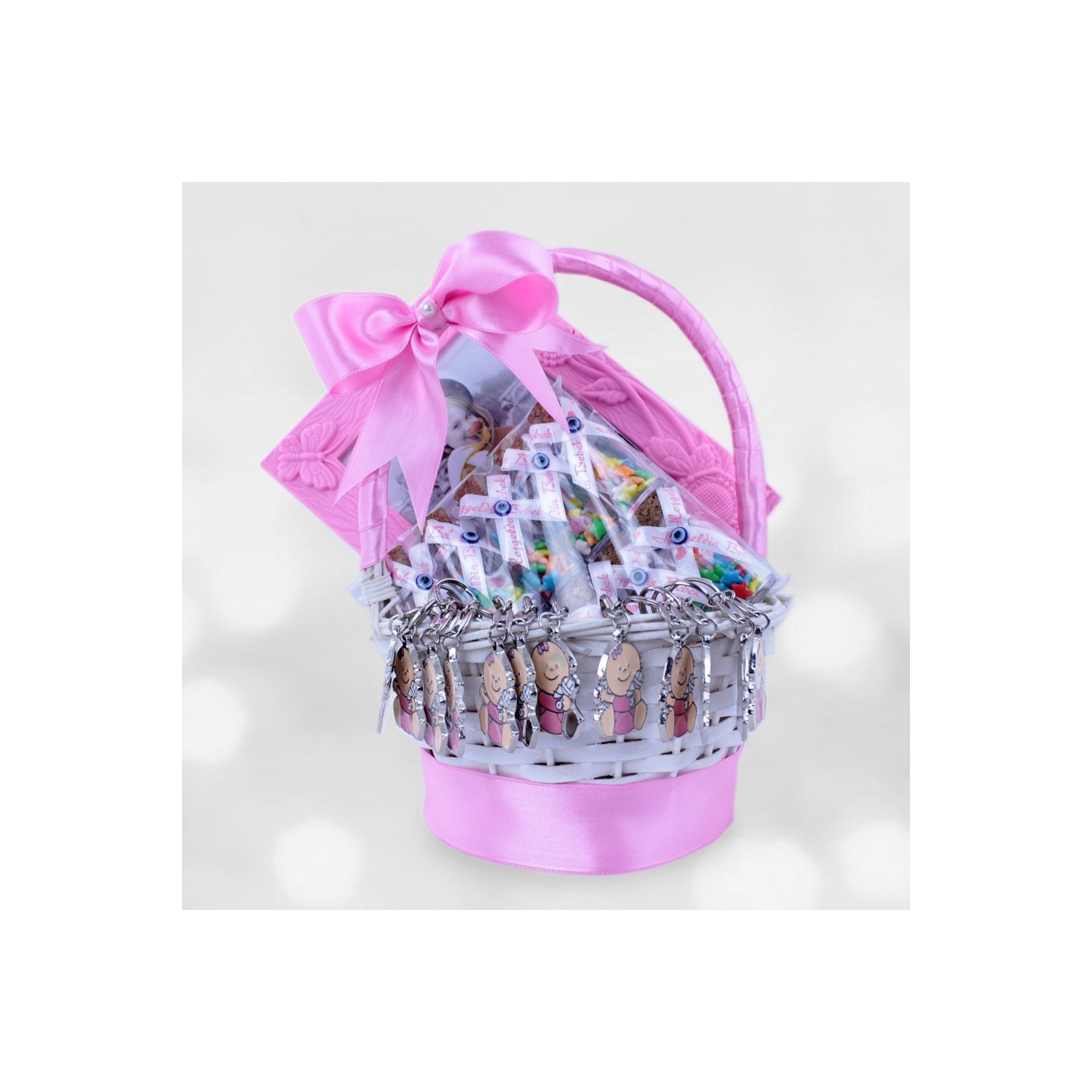 Kare Dekor Yenidoğan Bebek Pembe Hediye Sepeti Fiyatı