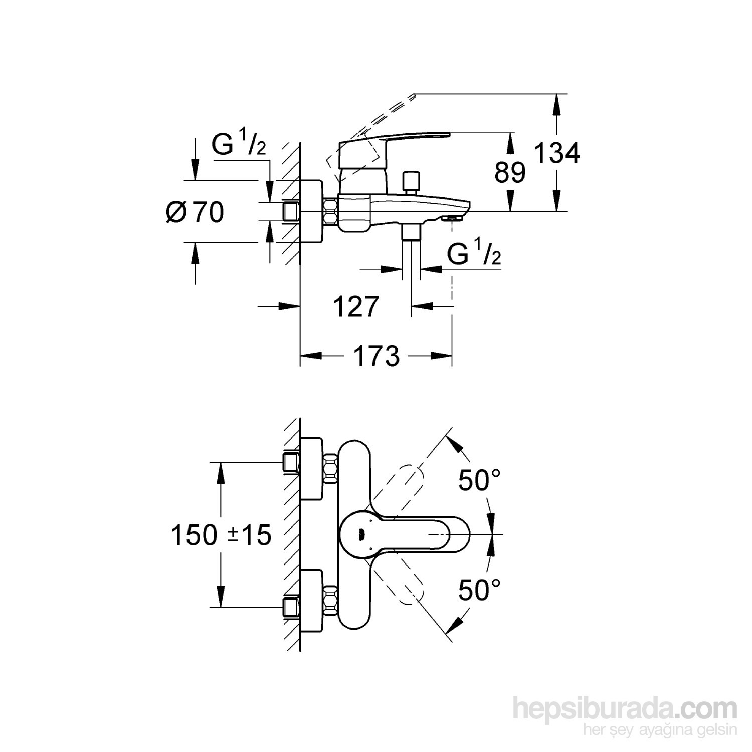 Grohe Eurostyle Cosmopolitan Tek Kumandalı Banyo Bataryası ...