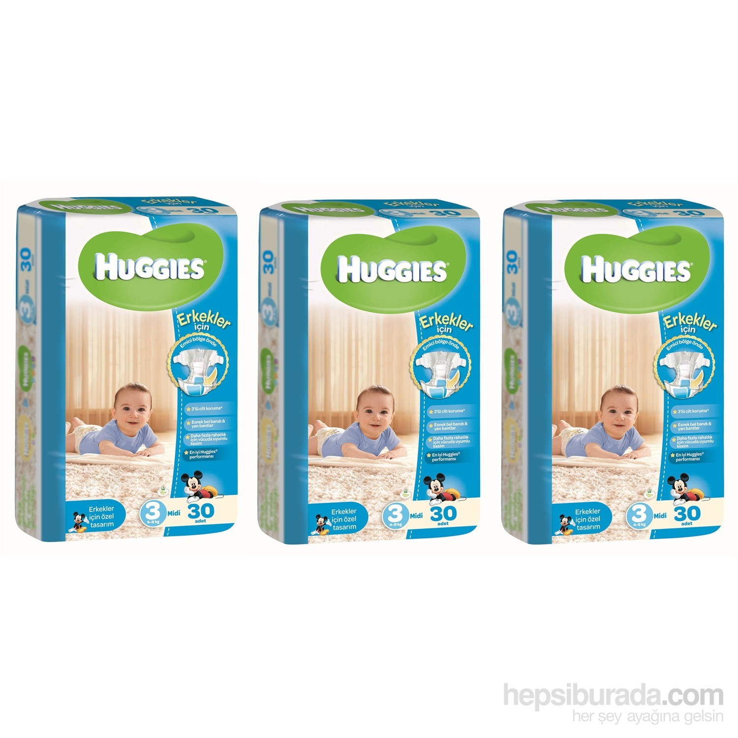 Huggies Oğlum İçin Bebek Bezi 3 �lü İkiz Paket 3 Beden 90 Fiyatı