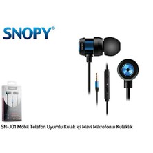 Snopy Sn-J01 Mobil Telefon Uyumlu Kulak İçi Mavi Mikrofonlu Kulaklık