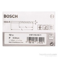 Bosch  - Metal Matkap Ucu Hss-R, Dın 338 - 4,5 X 47 X 80 Mm - 10'Lu Paket