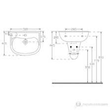 Ece Banyo Yarım Ayaklı Lavabo 51 cm ( Batarya Delikli )