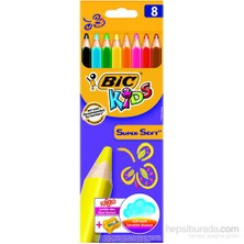 Bic Kids Supersoft Yumuşak Kuru Boya Kalemi 8 Renk + Jumbo Kalemtraş