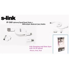 S-link IP-560 Makaralı Micro kablo + Iphone 4 uyumlu aparat