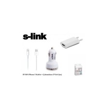 S-Link Ip-549 iPhone Uyumlu 5 + İpad Mini 2000Ma 3 İn 1 Ev+Araç+Data Şarj Kablosu