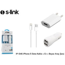 S-Link Ip-546 iPhone Uyumlu 5 Data Kablo + Ev + Araç Şarj Kiti