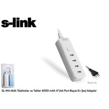 S-Link Sl-M4 Akıllı Telefonlar Ve Tablet 4000Mah 4*Usb Port Beyaz Ev Şarj Adaptör