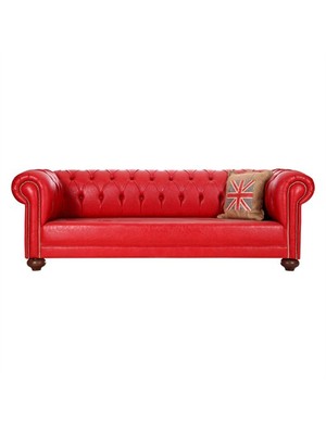 3A Mobilya Red Leather Chesterfield