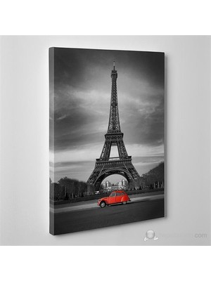 Tabloshop - Eiffel And Red Car Canvas Tablo - 75X50cm