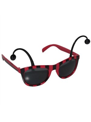 Pandoli Antenli Uğur Böceği Gözlük Kırmızı Siyah Çizgili Parti Gözlüğü