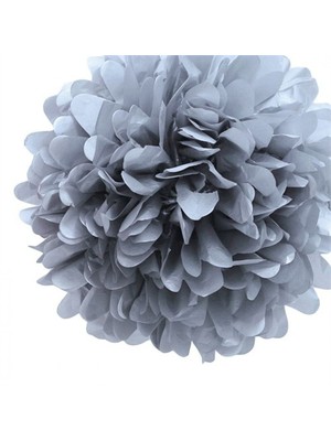 Pandoli 35 Cm Gümüş Renk Pelur Kağıt Ponpon Çiçek Asma Süs 1 Adet