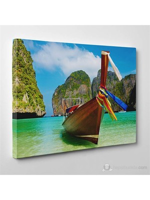 Tabloshop - Tropical Beach Boats Iı Canvas Tablo - 75X50cm