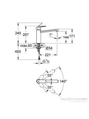 Grohe Eurosmart Cosmopolitan Tek Kumandalı Eviye Bataryası 1/2" 30193000 - 30193000