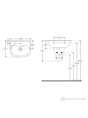 Ece Banyo Yarım Ayaklı Lavabo 45cm ( Batarya Delikli)