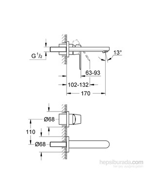 Grohe Eurocosmo İki Delikli Duvardan Lavabo Bataryası - 19381000