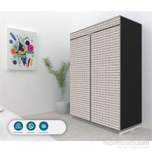 Ekose Bez Dolap - Desenli Krem