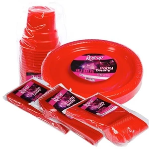 125 Parça 25 Kişilik Plastik Parti Sofra Seti Kırmızı Renk