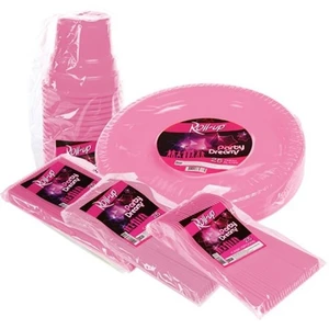 125 Parça 25 Kişilik Plastik Parti Sofra Seti Pembe Renk